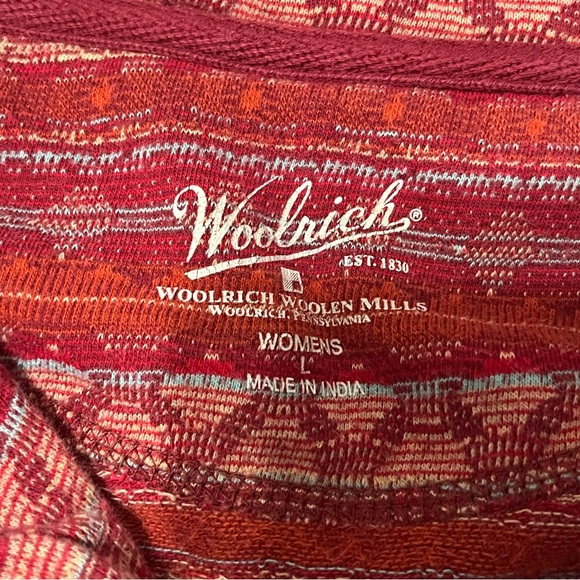 Woolrich Aztec Geometric Red Tan 1/4 Zip Cotton Pullover Women's Large - Picture 7 of 7